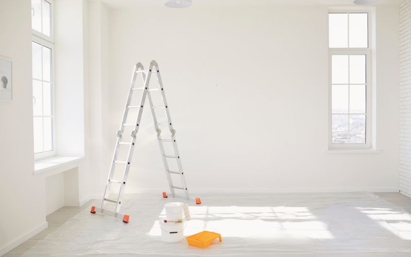 bright, empty room prepared for painting