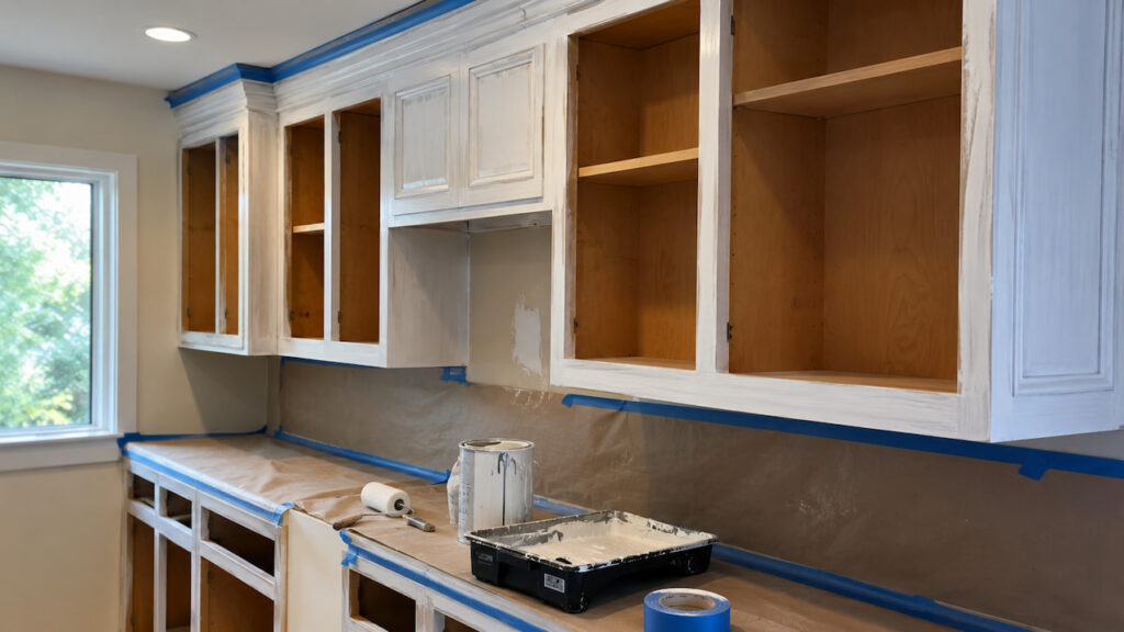 Kitchen cabinets being repainted