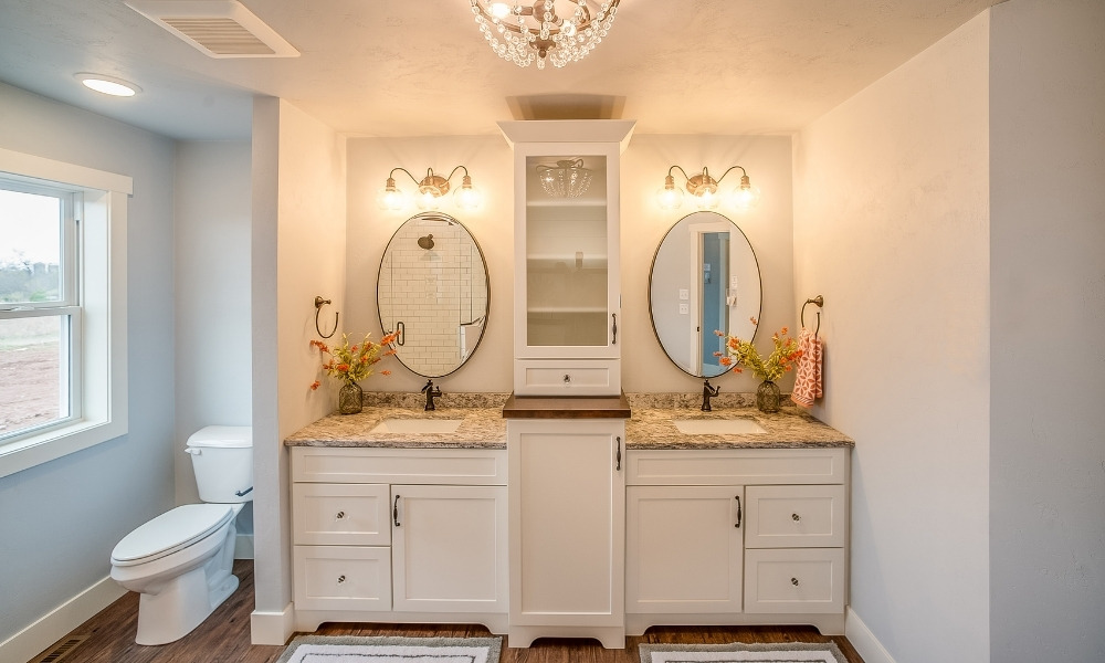 double-sink white bathroom vanity